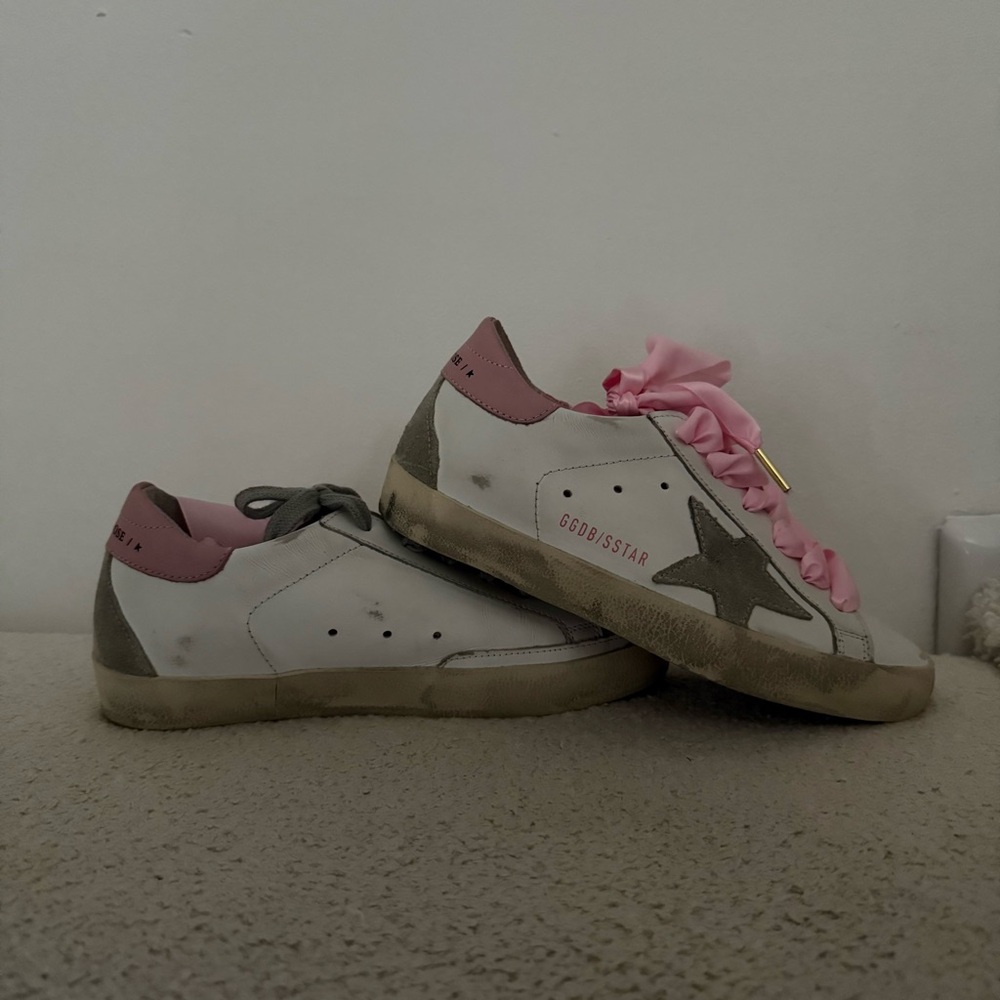 Golden Goose White and Pink Sneakers